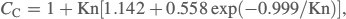 Equation of Cunningham slip correction factor